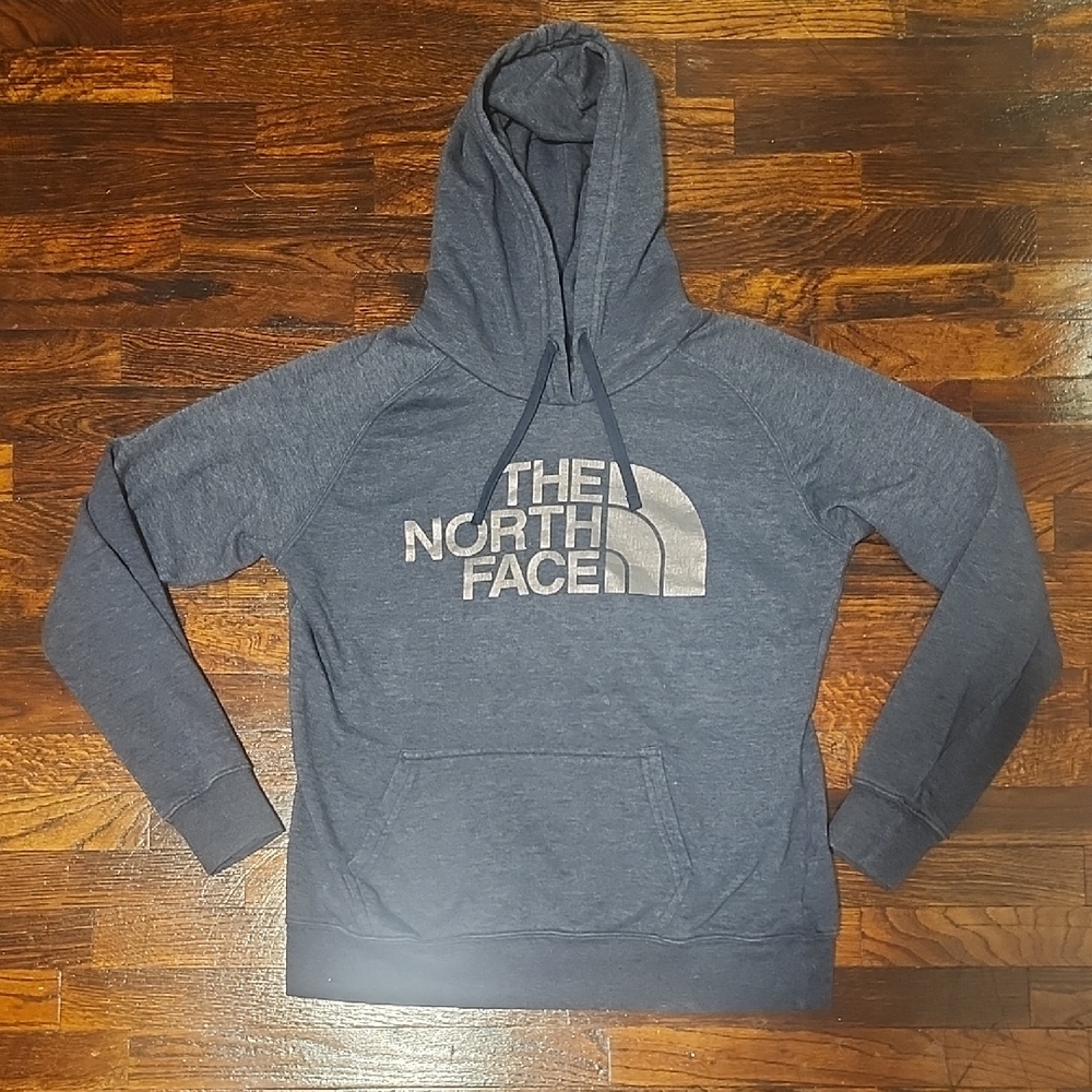 The North Face Heathered Navy Hoodie with Front Pockets and Long Sleeves